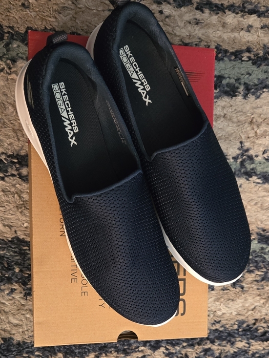 Skechers Shoes - Skechers Navy Perforated Slip-On Loafers with White Sole